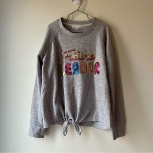 🌼 5/$20 Love Glam Girl “Future Leader” Sequin Tie-Front Sweatshirt Gray Medium